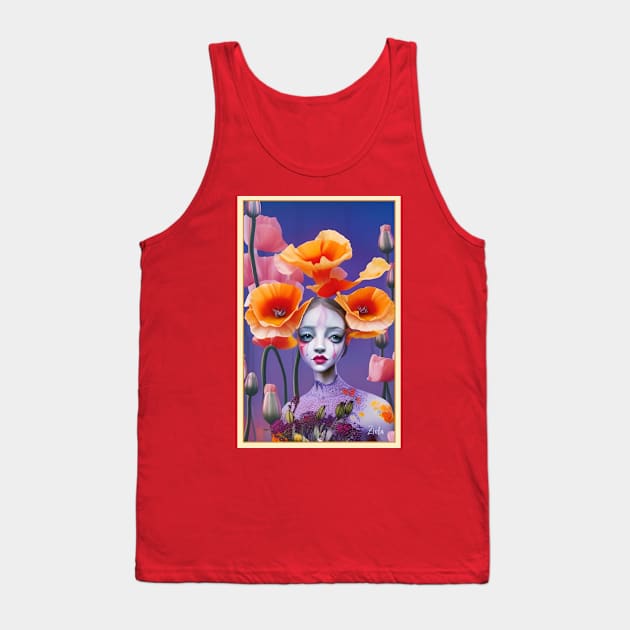 Floral art deco poppy flower painting of a girl in the Pop Surrealism style Tank Top by ZiolaRosa